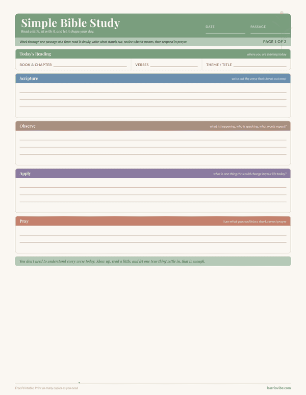 Preview of Simple Bible Study Worksheet, Free Printable