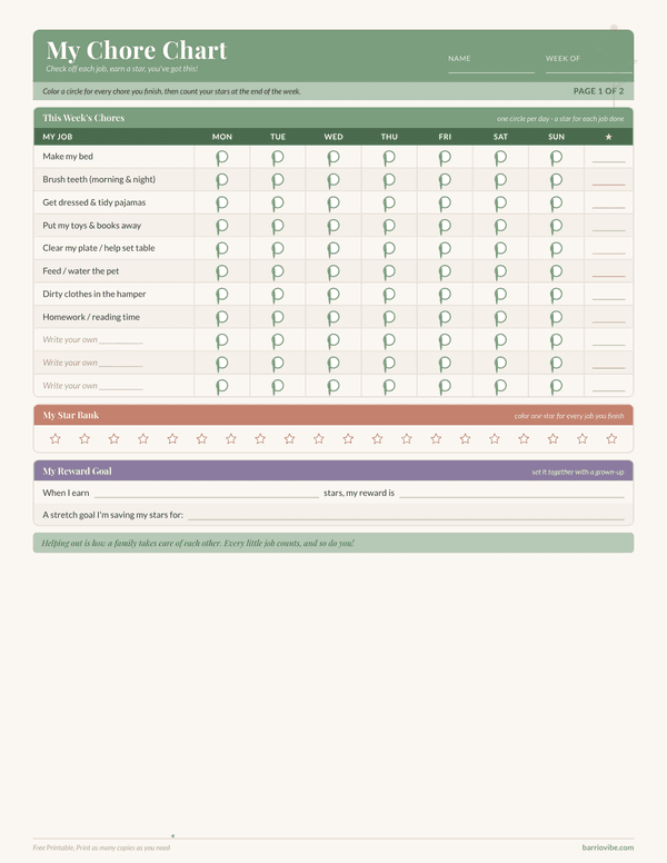 Preview of Kids Chore Chart, Free Printable