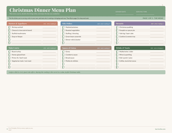Preview of Christmas Dinner Meal Plan, Free Printable