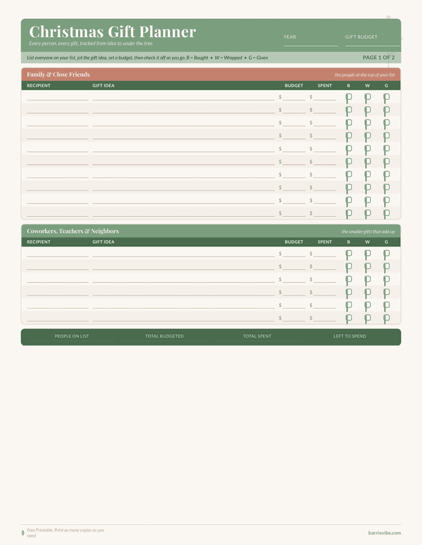 Preview of Christmas Gift Planner & Tracker, Free Printable