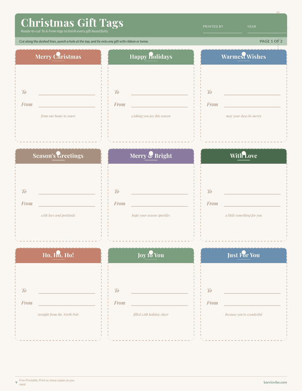 Preview of Printable Christmas Gift Tags, Free Printable