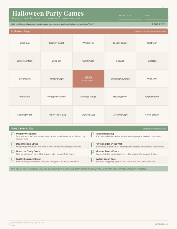 Preview of Halloween Party Games & Bingo, Free Printable
