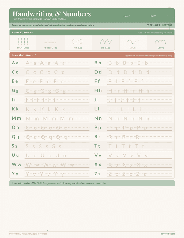 Preview of Preschool Handwriting & Numbers Worksheet, Free Printable