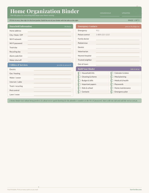 Preview of Home Organization Binder Set, Free Printable