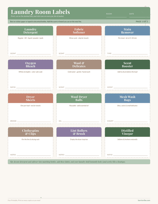 Preview of Laundry Room Labels + Routine, Free Printable