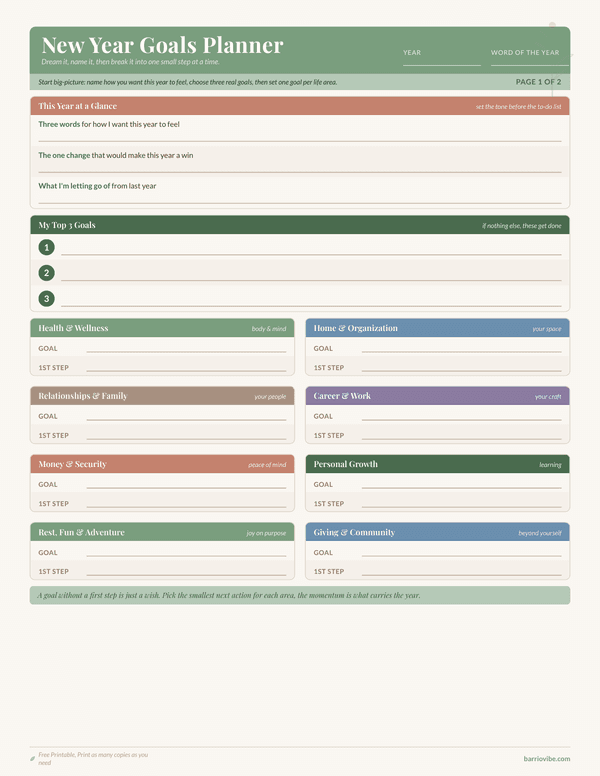 Preview of New Year Goals Planner, Free Printable