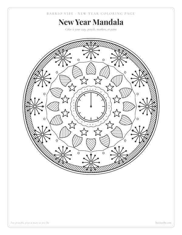 Preview of New Year Mandala Coloring Page, Free Printable
