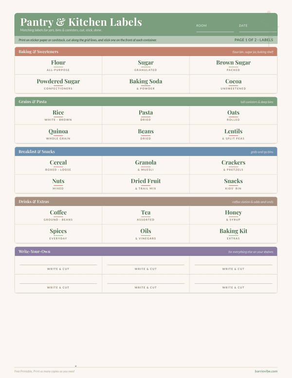 Preview of Pantry & Kitchen Labels, Free Printable