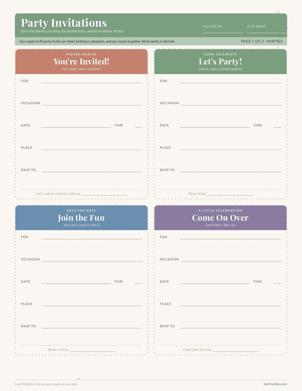 Preview of Fill-in Party Invitation Template, Free Printable
