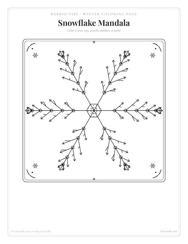 Preview of Snowflake Mandala Coloring Page, Free Printable
