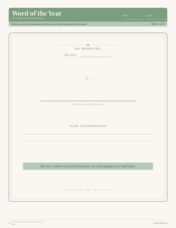 Preview of Word of the Year, Free Printable