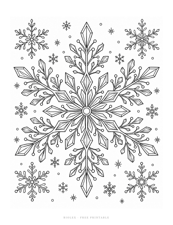 Preview of Crystal Snowflake Coloring Page, Free Printable